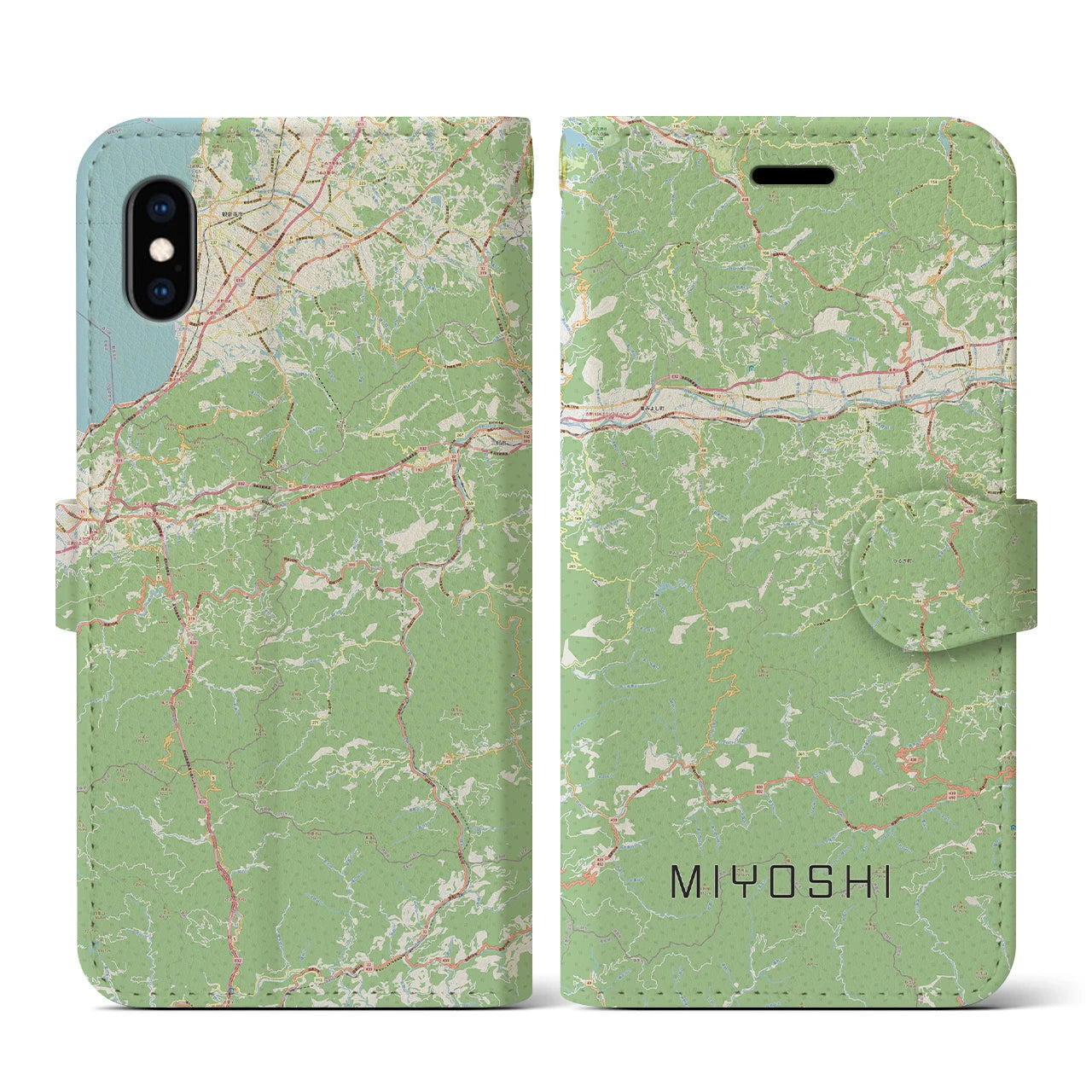【三好(徳島県)】地図柄iPhoneケース(手帳タイプ)ナチュラル・iPhone XS / X 用