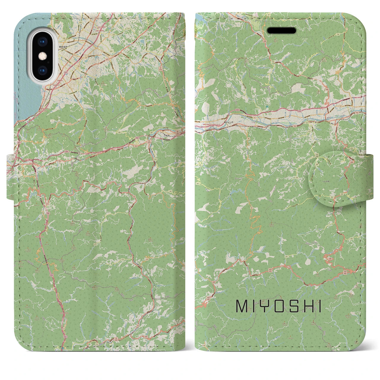 【三好(徳島県)】地図柄iPhoneケース(手帳タイプ)ナチュラル・iPhone XS Max 用