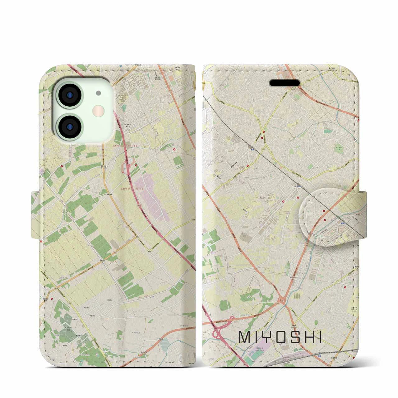 【三芳(埼玉県)】地図柄iPhoneケース(手帳タイプ)ナチュラル・iPhone 12 mini 用