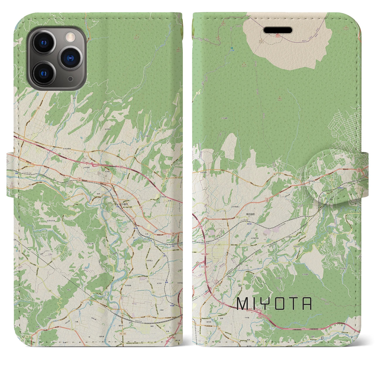 【御代田(長野県)】地図柄iPhoneケース(手帳タイプ)ナチュラル・iPhone 11 Pro Max 用