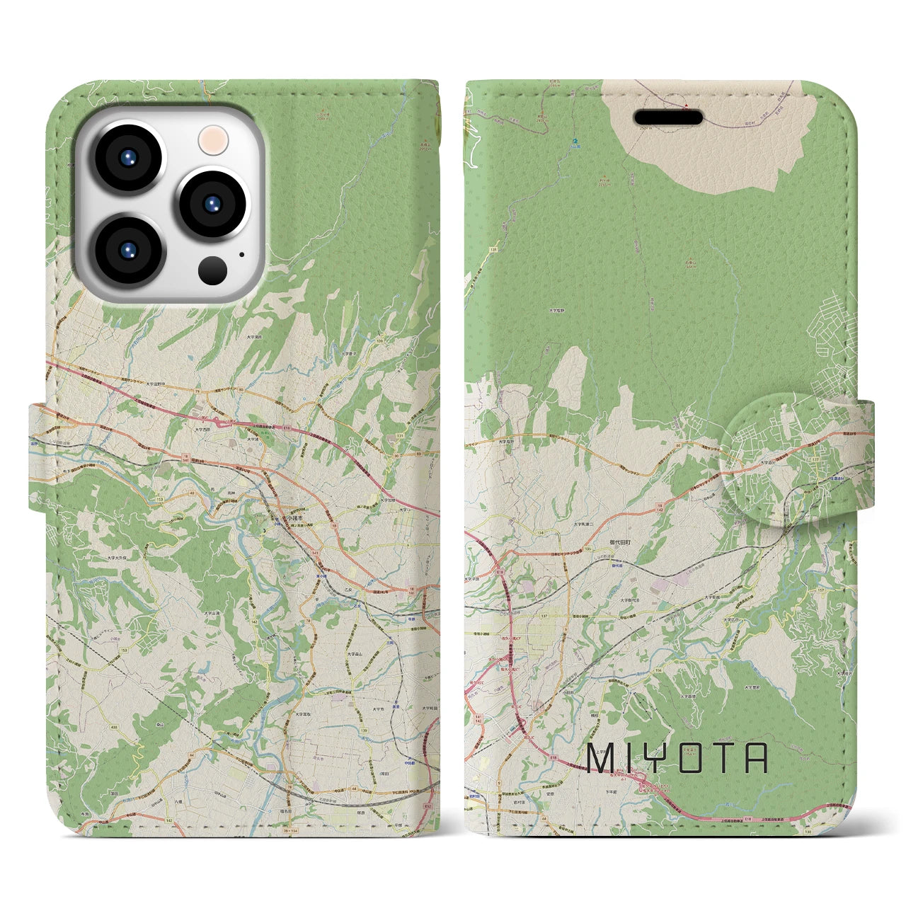 【御代田(長野県)】地図柄iPhoneケース(手帳タイプ)ナチュラル・iPhone 13 Pro 用