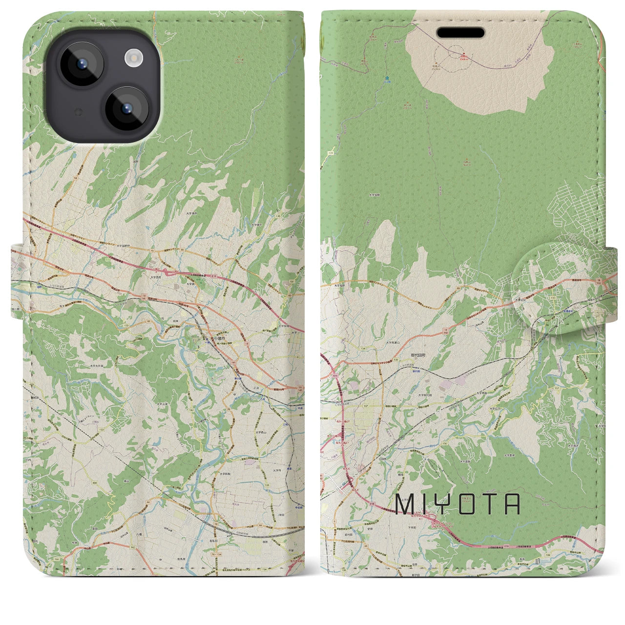 【御代田(長野県)】地図柄iPhoneケース(手帳タイプ)ナチュラル・iPhone 14 Plus 用