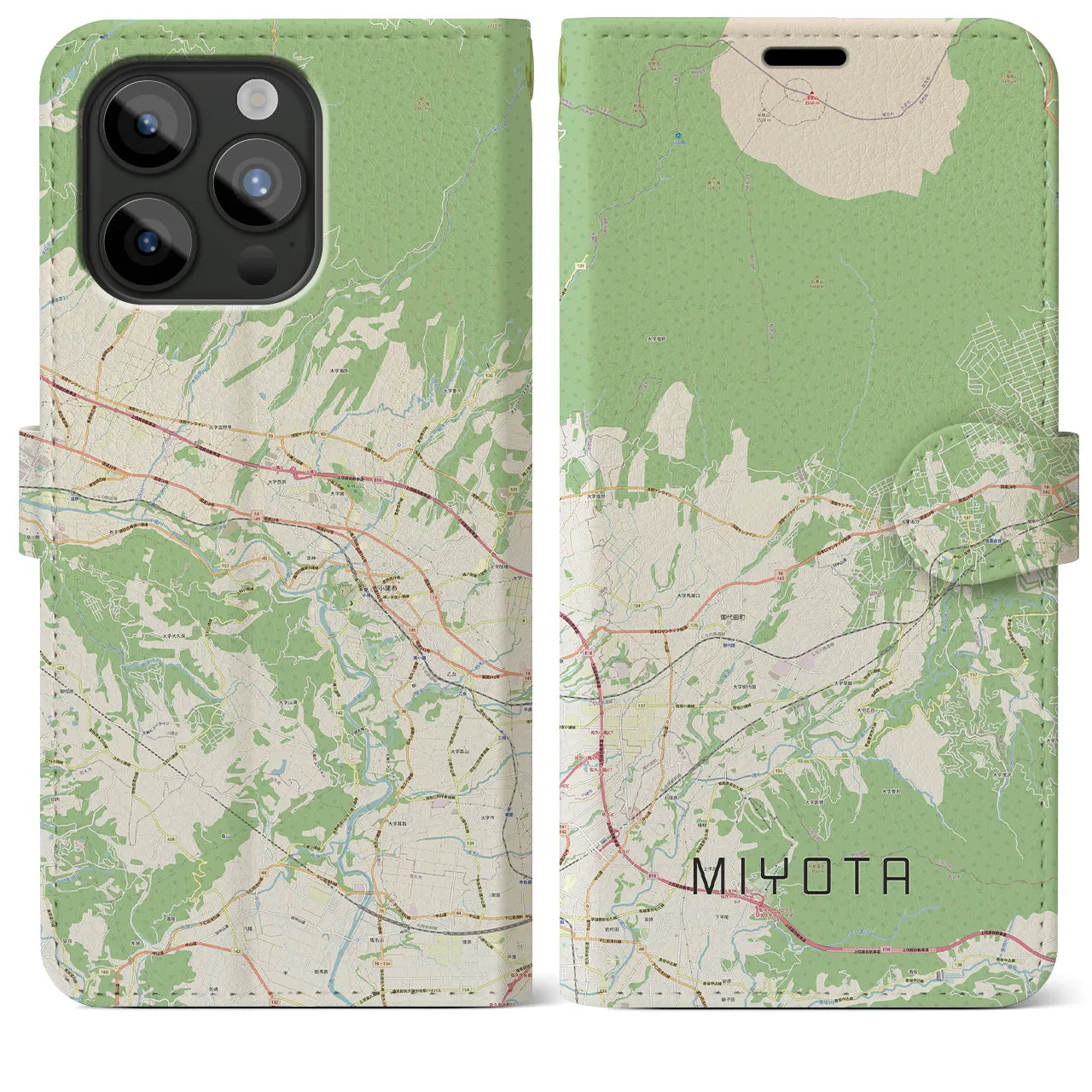 【御代田(長野県)】地図柄iPhoneケース(手帳タイプ)ナチュラル・iPhone 15 Pro Max 用