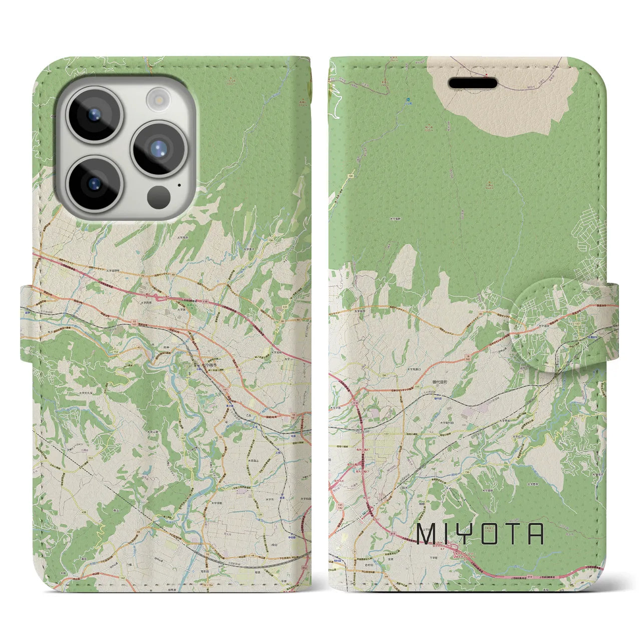 【御代田(長野県)】地図柄iPhoneケース(手帳タイプ)ナチュラル・iPhone 15 Pro 用