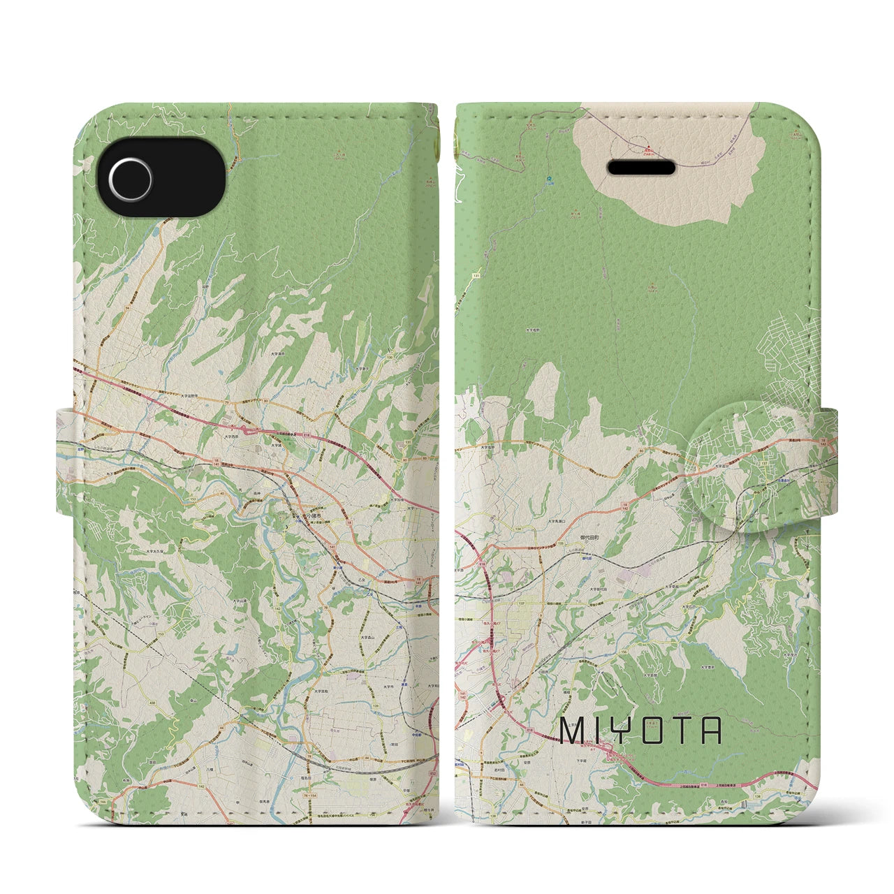 【御代田(長野県)】地図柄iPhoneケース(手帳タイプ)ナチュラル・iPhone SE(第3 / 第2世代) / 8 / 7 / 6s / 6 用