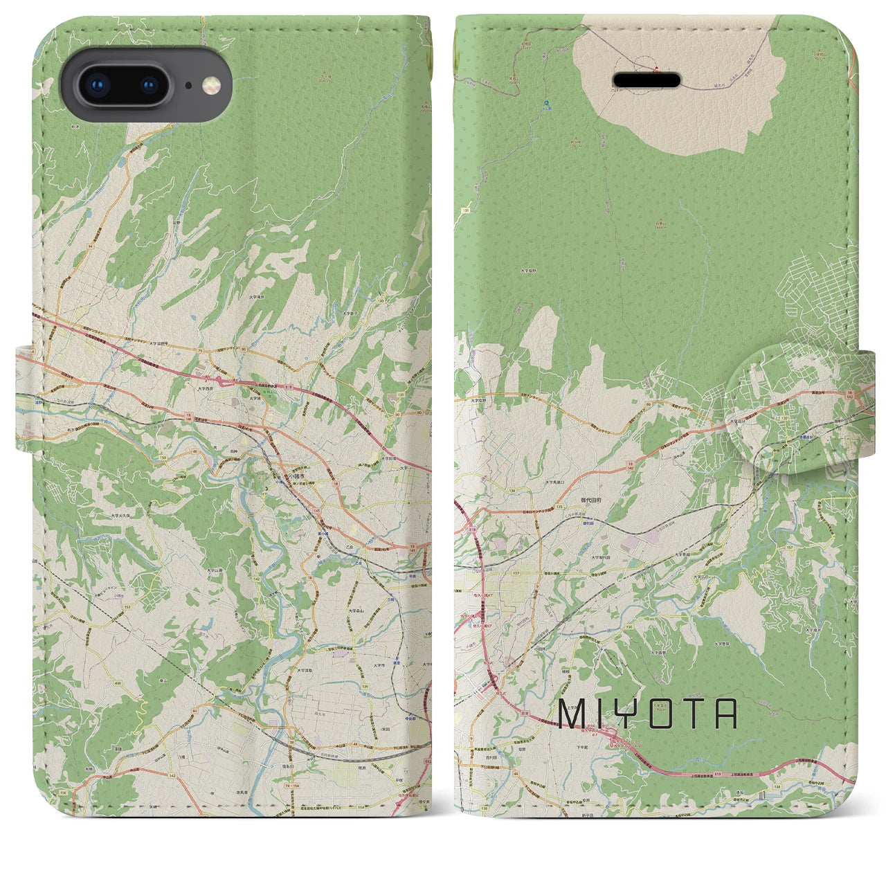 【御代田(長野県)】地図柄iPhoneケース(手帳タイプ)ナチュラル・iPhone 8Plus /7Plus / 6sPlus / 6Plus 用