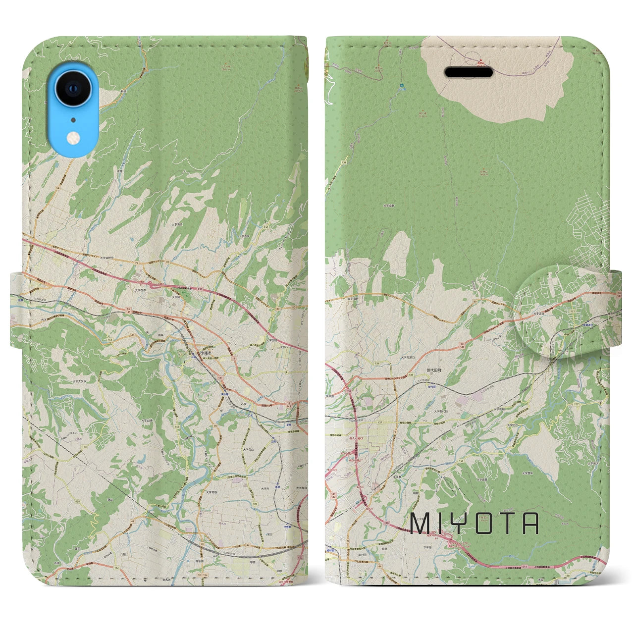 【御代田(長野県)】地図柄iPhoneケース(手帳タイプ)ナチュラル・iPhone XR 用