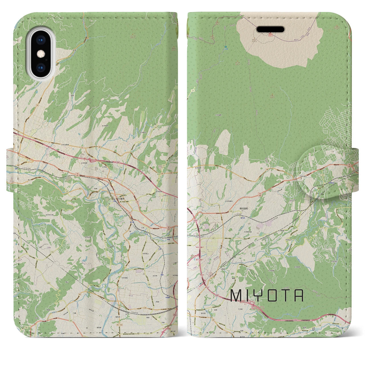 【御代田(長野県)】地図柄iPhoneケース(手帳タイプ)ナチュラル・iPhone XS Max 用