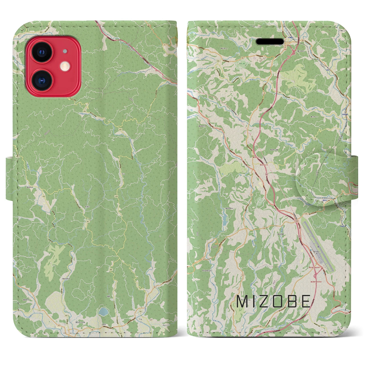 【溝辺(鹿児島県)】地図柄iPhoneケース(手帳タイプ)ナチュラル・iPhone 11 用