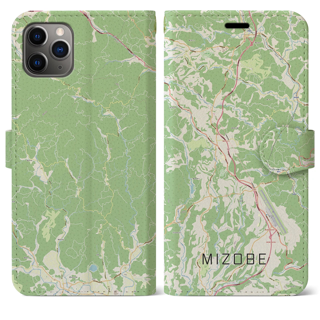 【溝辺(鹿児島県)】地図柄iPhoneケース(手帳タイプ)ナチュラル・iPhone 11 Pro Max 用