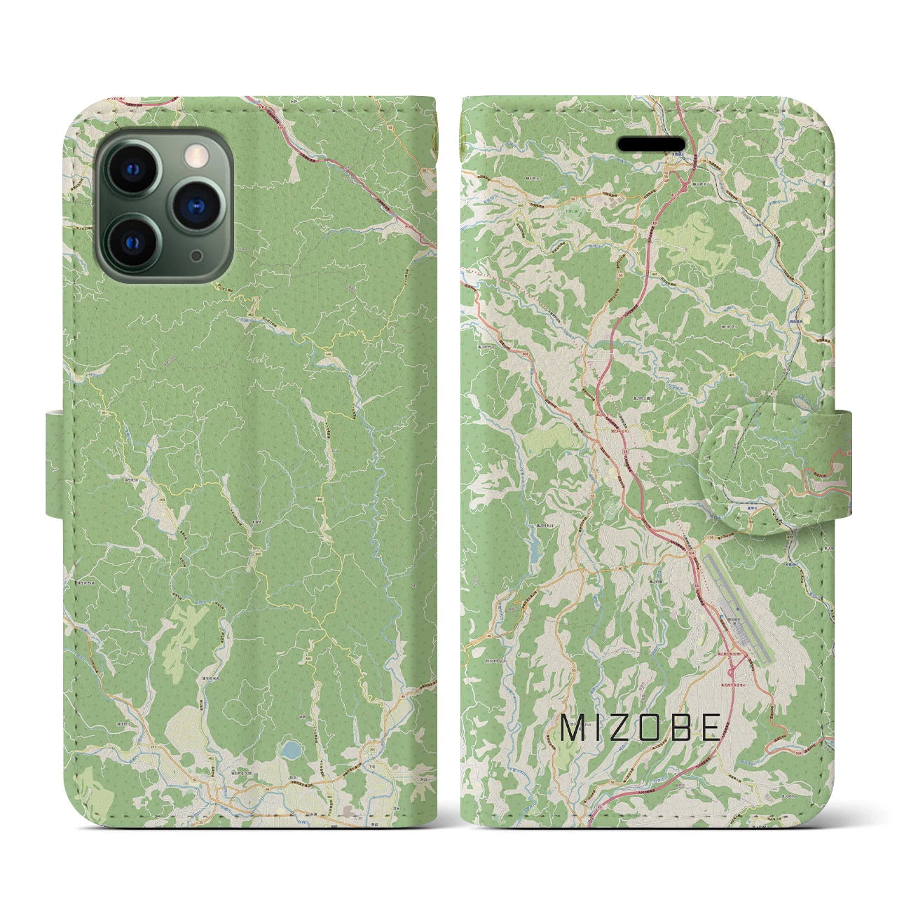 【溝辺(鹿児島県)】地図柄iPhoneケース(手帳タイプ)ナチュラル・iPhone 11 Pro 用
