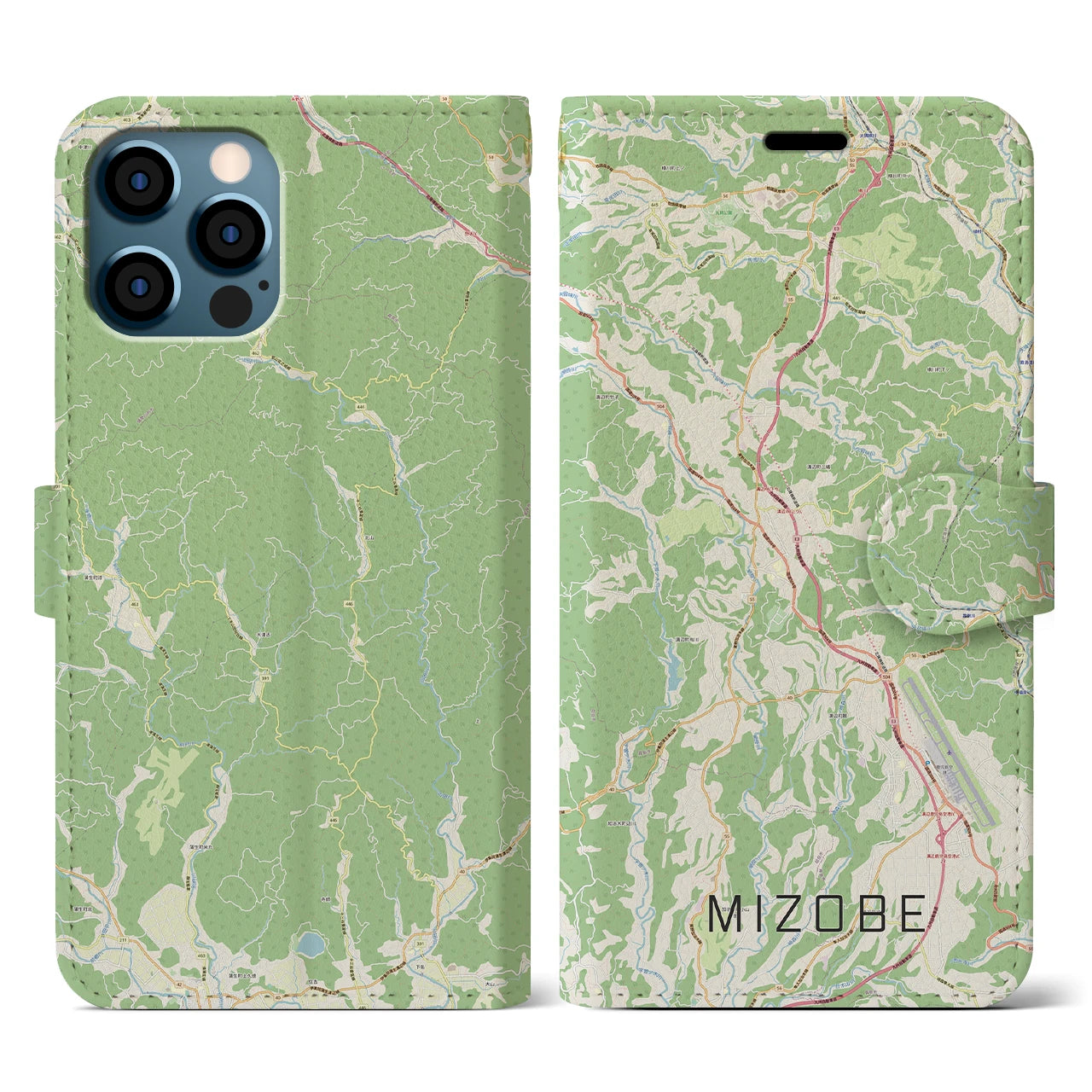 【溝辺(鹿児島県)】地図柄iPhoneケース(手帳タイプ)ナチュラル・iPhone 12 / 12 Pro 用