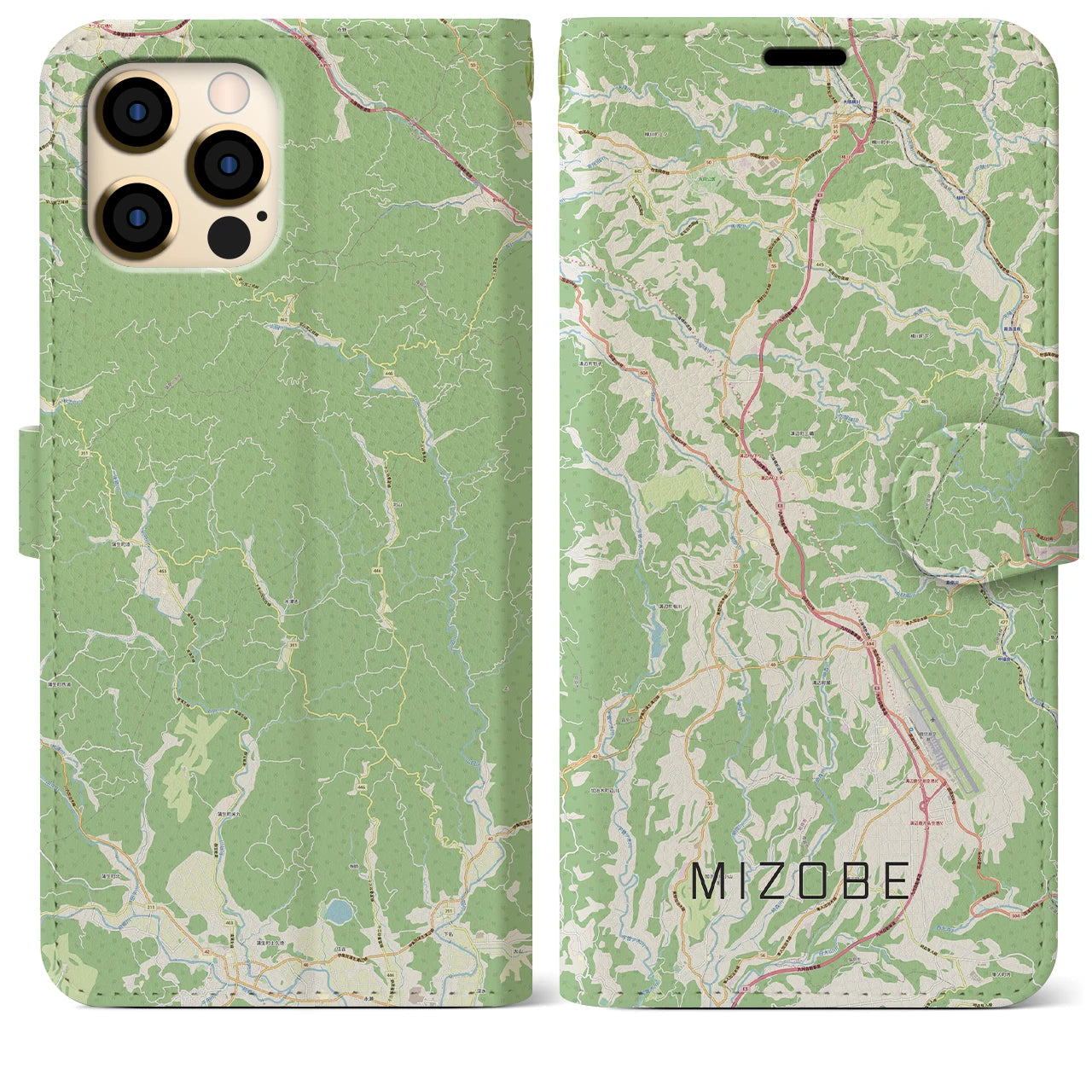 【溝辺(鹿児島県)】地図柄iPhoneケース(手帳タイプ)ナチュラル・iPhone 12 Pro Max 用