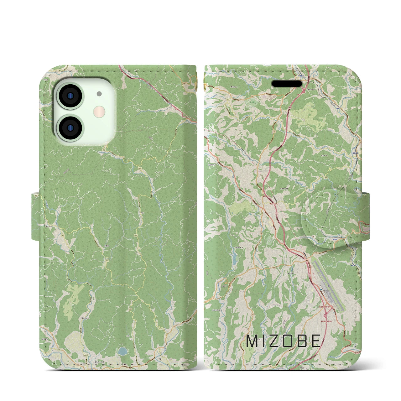 【溝辺(鹿児島県)】地図柄iPhoneケース(手帳タイプ)ナチュラル・iPhone 12 mini 用