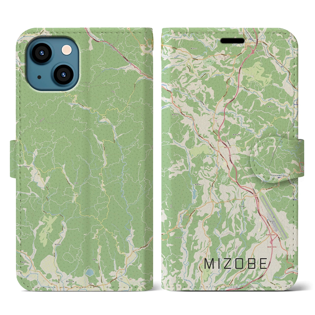 【溝辺(鹿児島県)】地図柄iPhoneケース(手帳タイプ)ナチュラル・iPhone 13 用