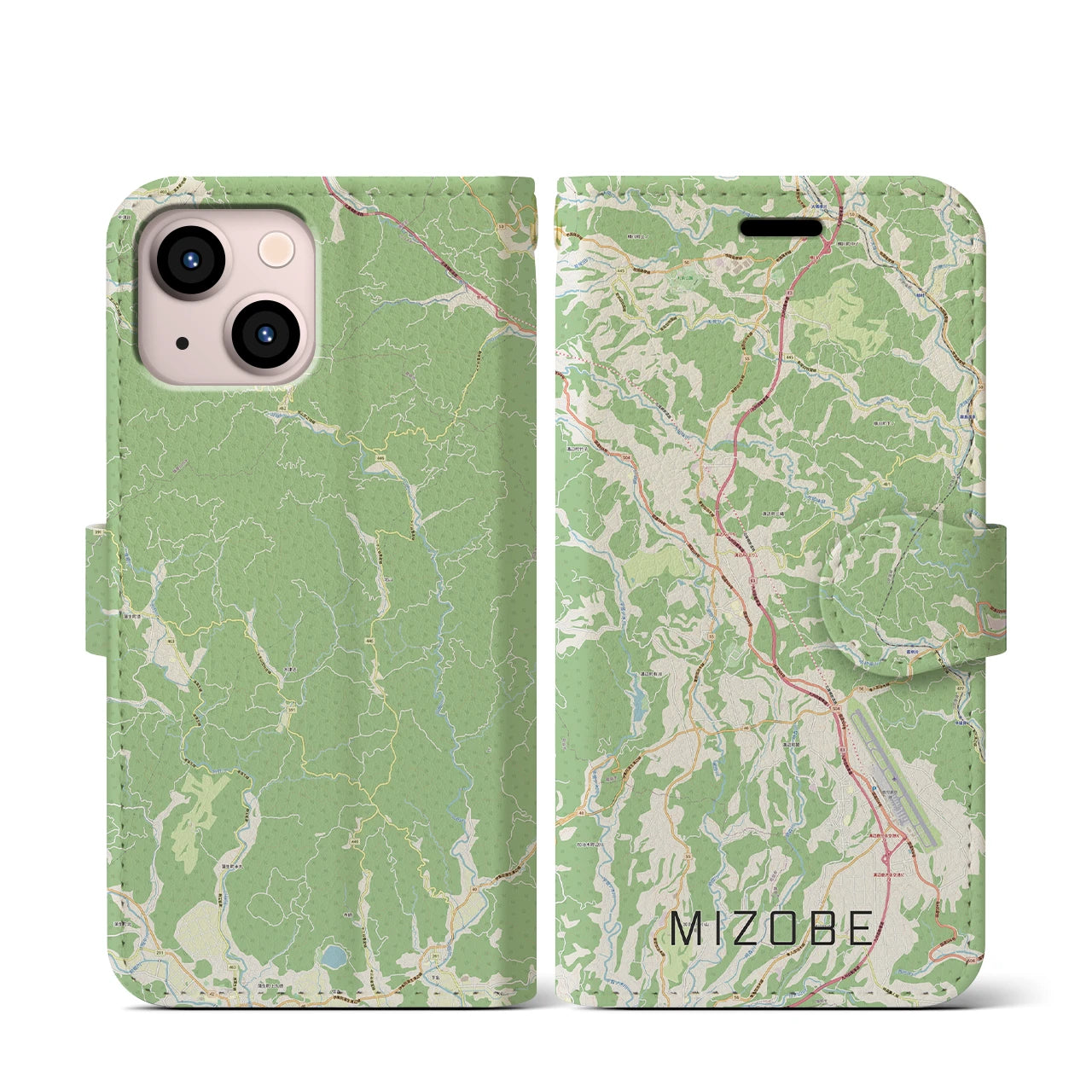 【溝辺(鹿児島県)】地図柄iPhoneケース(手帳タイプ)ナチュラル・iPhone 13 mini 用
