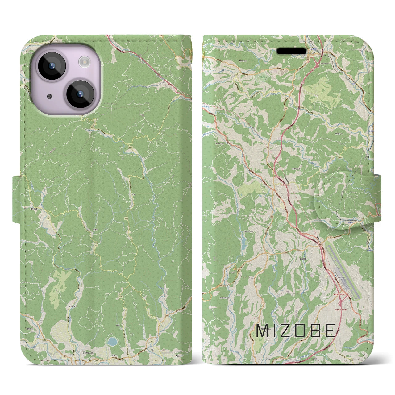 【溝辺(鹿児島県)】地図柄iPhoneケース(手帳タイプ)ナチュラル・iPhone 14 用