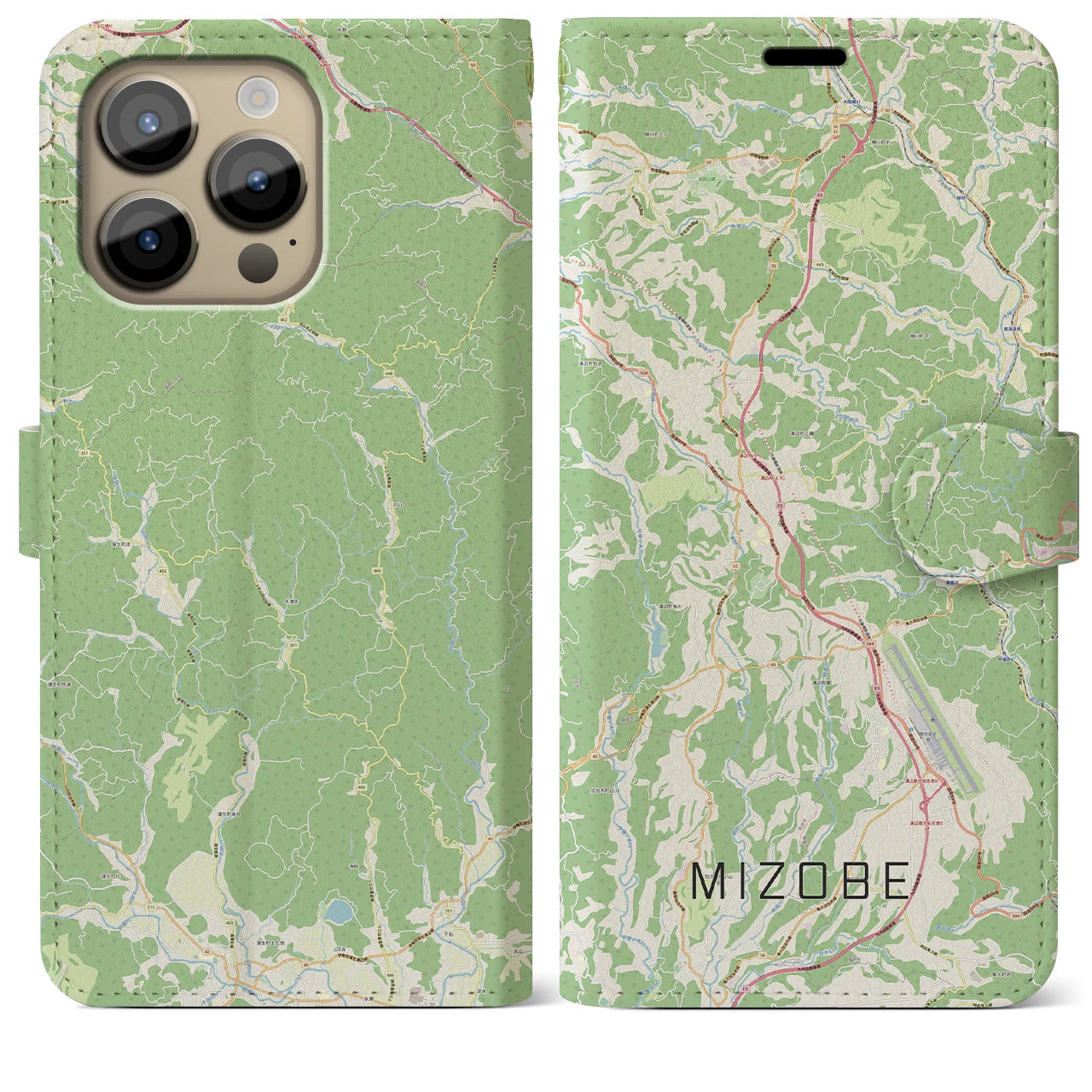 【溝辺(鹿児島県)】地図柄iPhoneケース(手帳タイプ)ナチュラル・iPhone 14 Pro Max 用