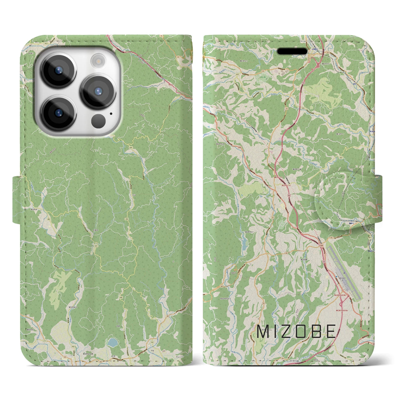 【溝辺(鹿児島県)】地図柄iPhoneケース(手帳タイプ)ナチュラル・iPhone 14 Pro 用