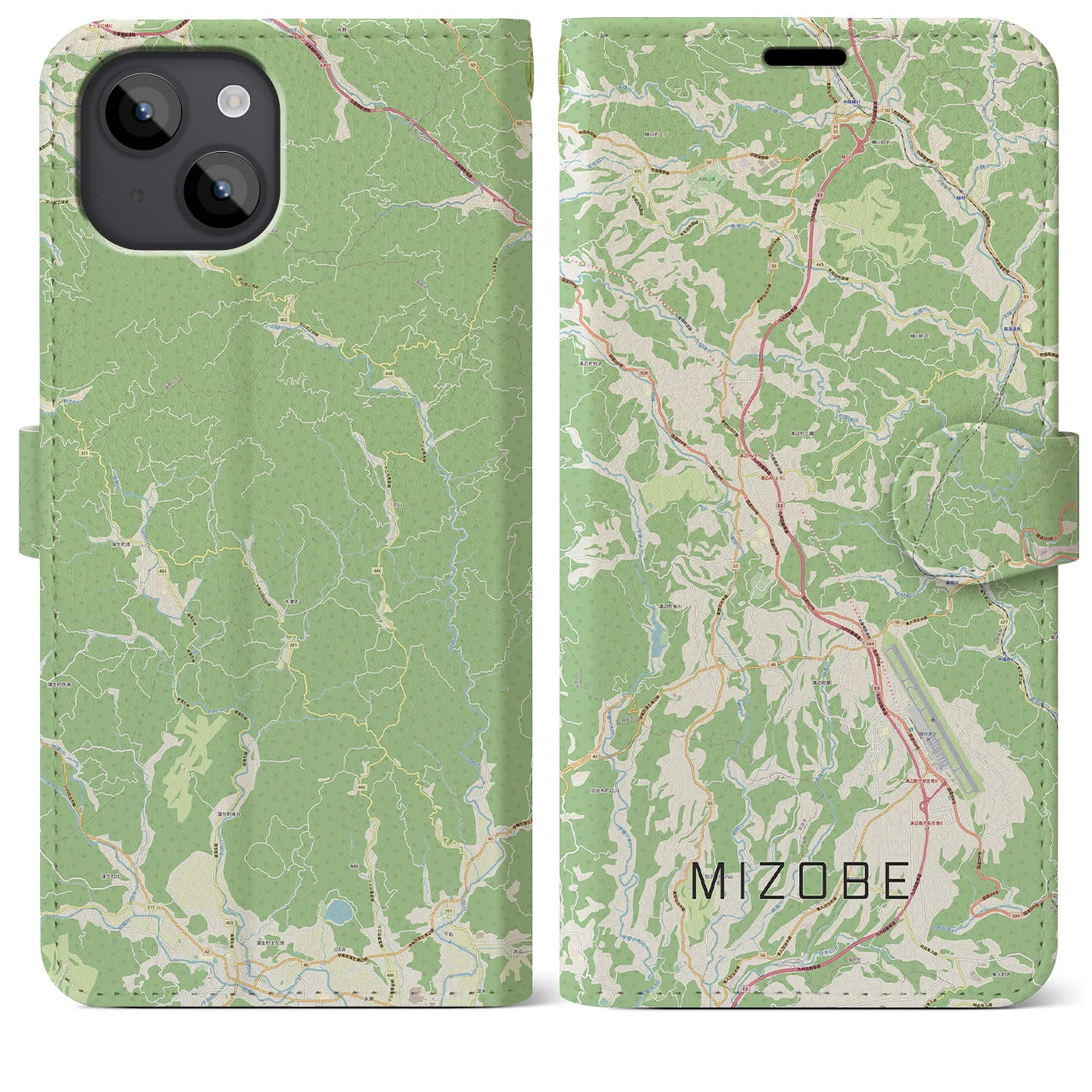 【溝辺(鹿児島県)】地図柄iPhoneケース(手帳タイプ)ナチュラル・iPhone 14 Plus 用