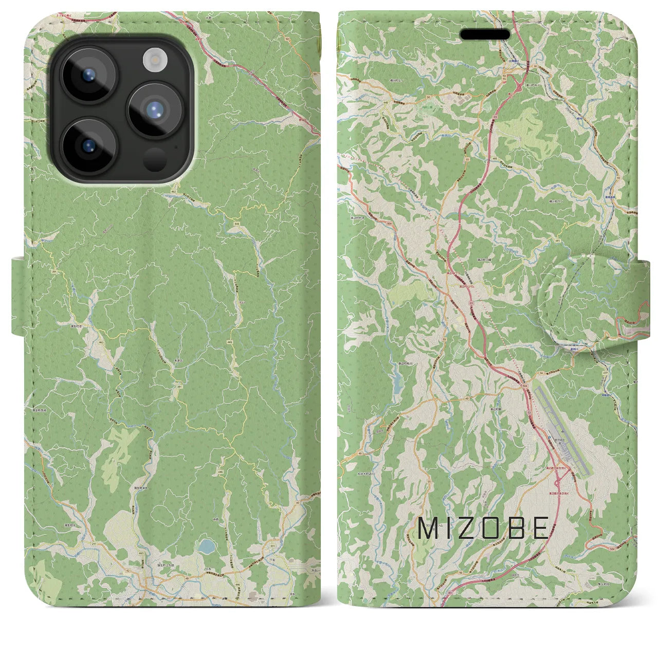 【溝辺(鹿児島県)】地図柄iPhoneケース(手帳タイプ)ナチュラル・iPhone 15 Pro Max 用