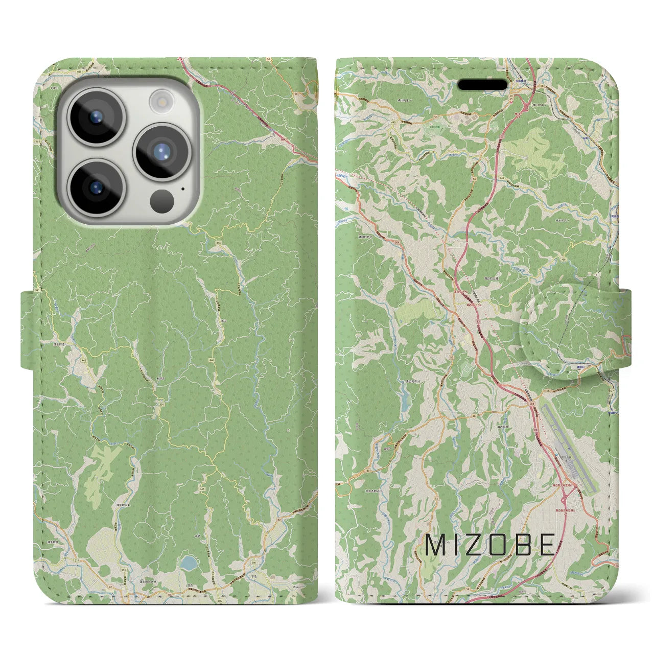 【溝辺(鹿児島県)】地図柄iPhoneケース(手帳タイプ)ナチュラル・iPhone 15 Pro 用