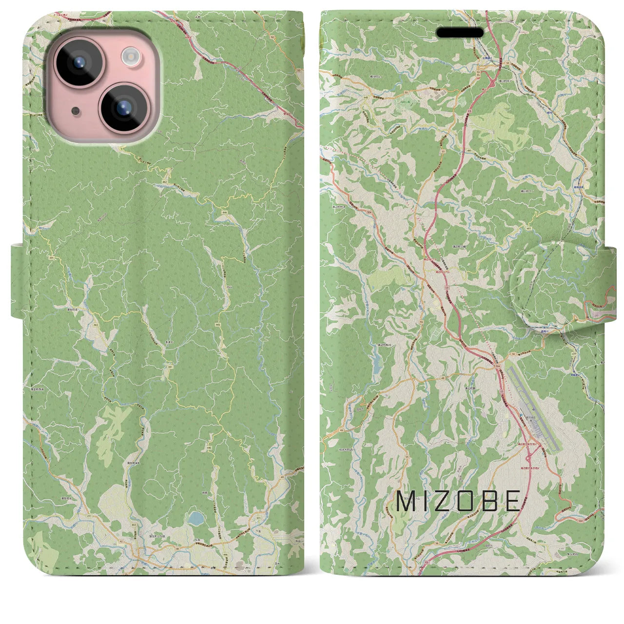 【溝辺(鹿児島県)】地図柄iPhoneケース(手帳タイプ)ナチュラル・iPhone 15 Plus 用