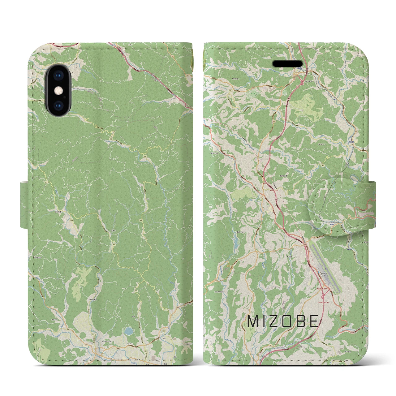 【溝辺(鹿児島県)】地図柄iPhoneケース(手帳タイプ)ナチュラル・iPhone XS / X 用