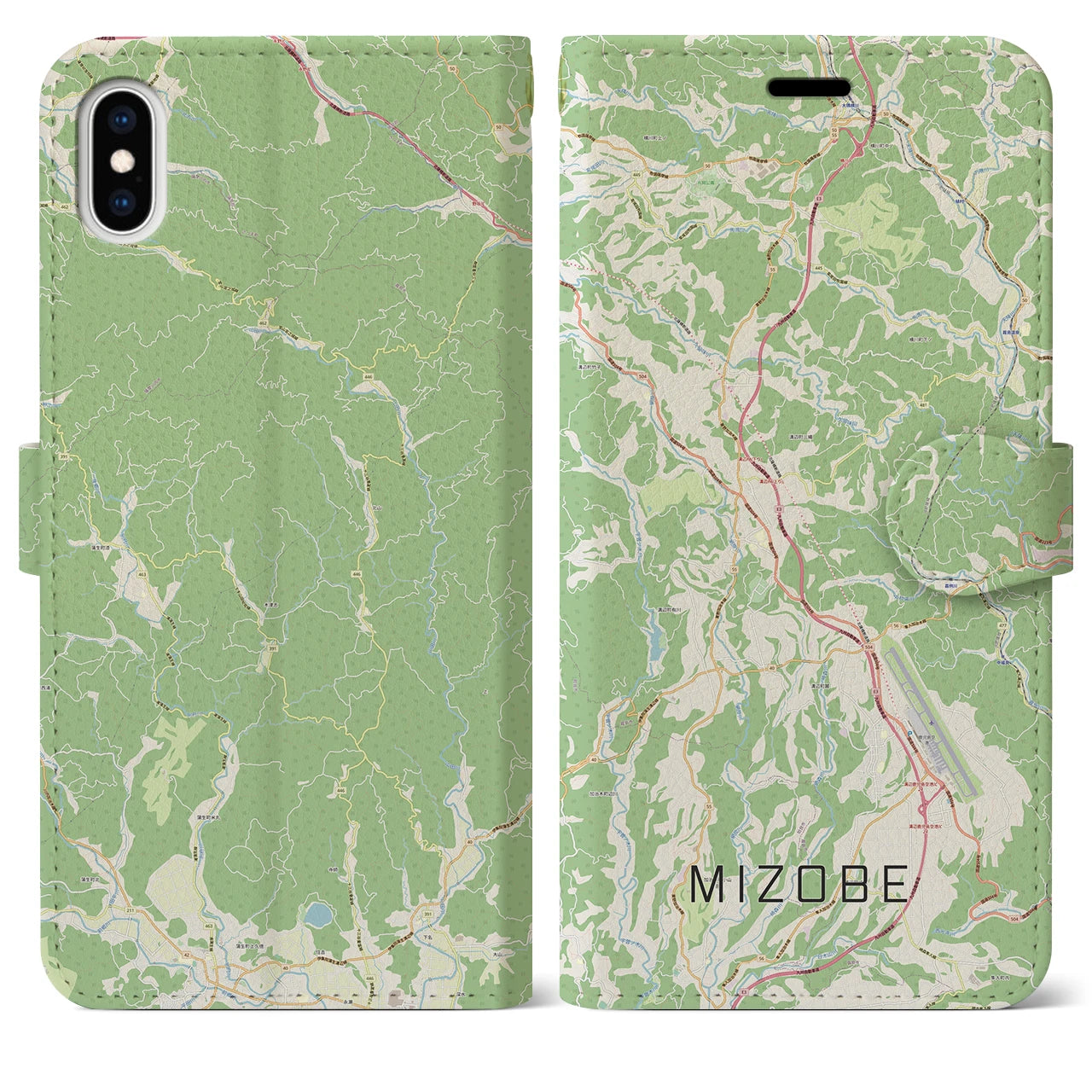 【溝辺(鹿児島県)】地図柄iPhoneケース(手帳タイプ)ナチュラル・iPhone XS Max 用