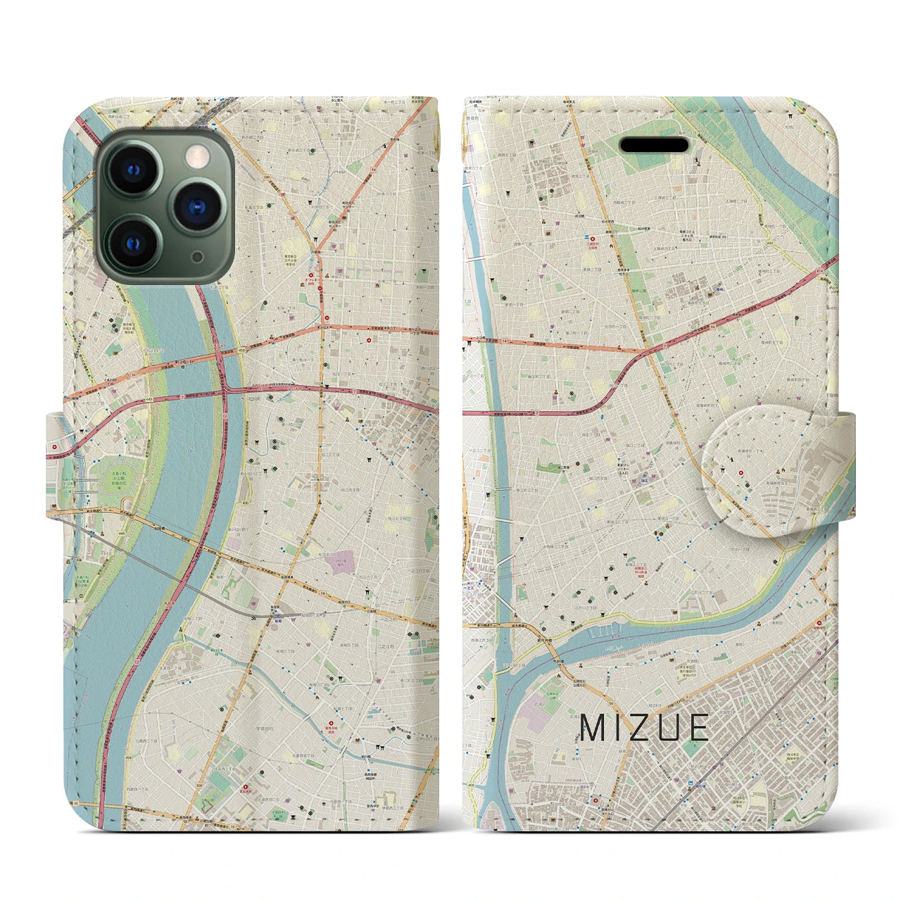 【瑞江(東京都)】地図柄iPhoneケース(手帳タイプ)ナチュラル・iPhone 11 Pro 用