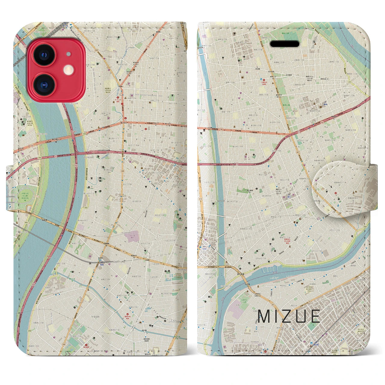 【瑞江(東京都)】地図柄iPhoneケース(手帳タイプ)ナチュラル・iPhone 11 用