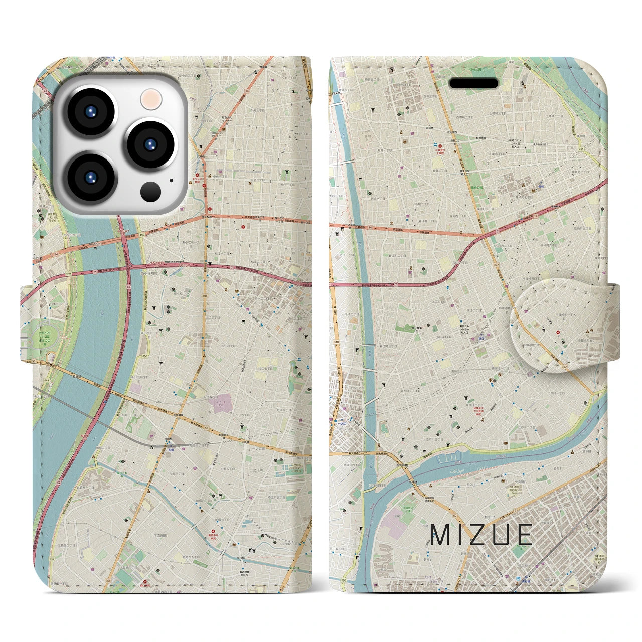 【瑞江(東京都)】地図柄iPhoneケース(手帳タイプ)ナチュラル・iPhone 13 Pro 用