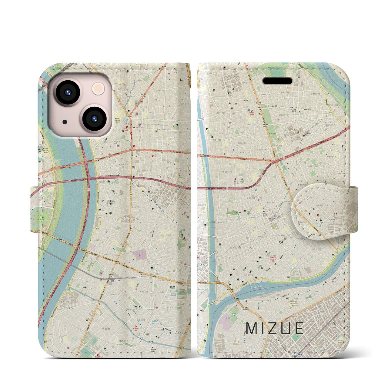 【瑞江(東京都)】地図柄iPhoneケース(手帳タイプ)ナチュラル・iPhone 13 mini 用