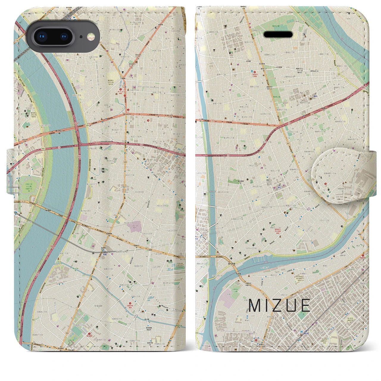 【瑞江(東京都)】地図柄iPhoneケース(手帳タイプ)ナチュラル・iPhone 8Plus /7Plus / 6sPlus / 6Plus 用