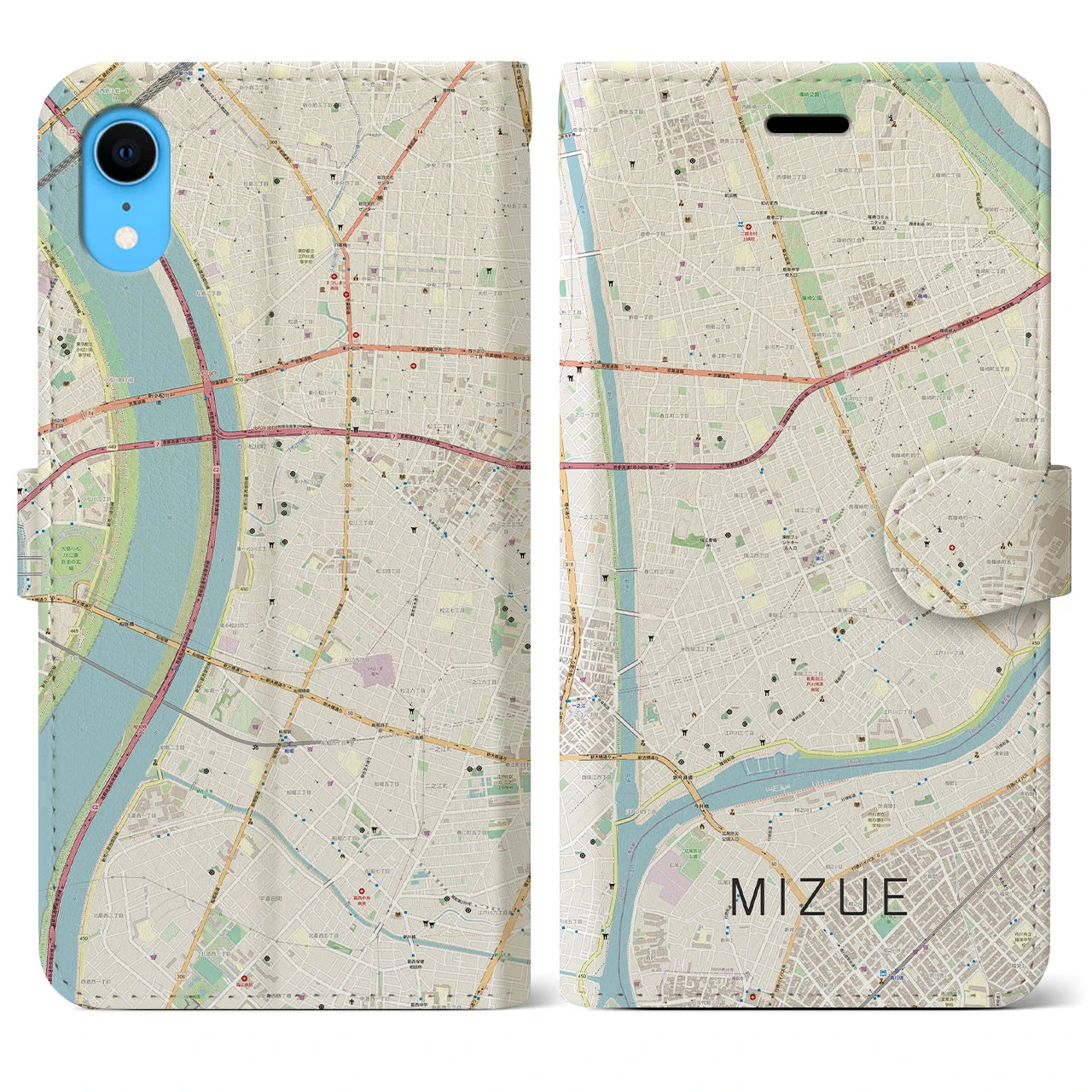 【瑞江(東京都)】地図柄iPhoneケース(手帳タイプ)ナチュラル・iPhone XR 用