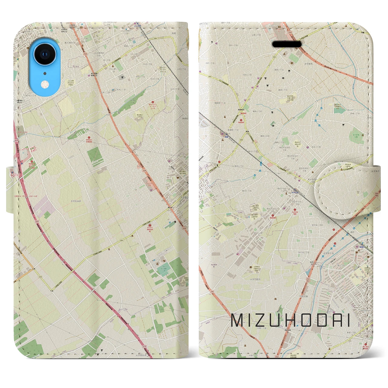 【みずほ台(埼玉県)】地図柄iPhoneケース(手帳タイプ)ナチュラル・iPhone XR 用