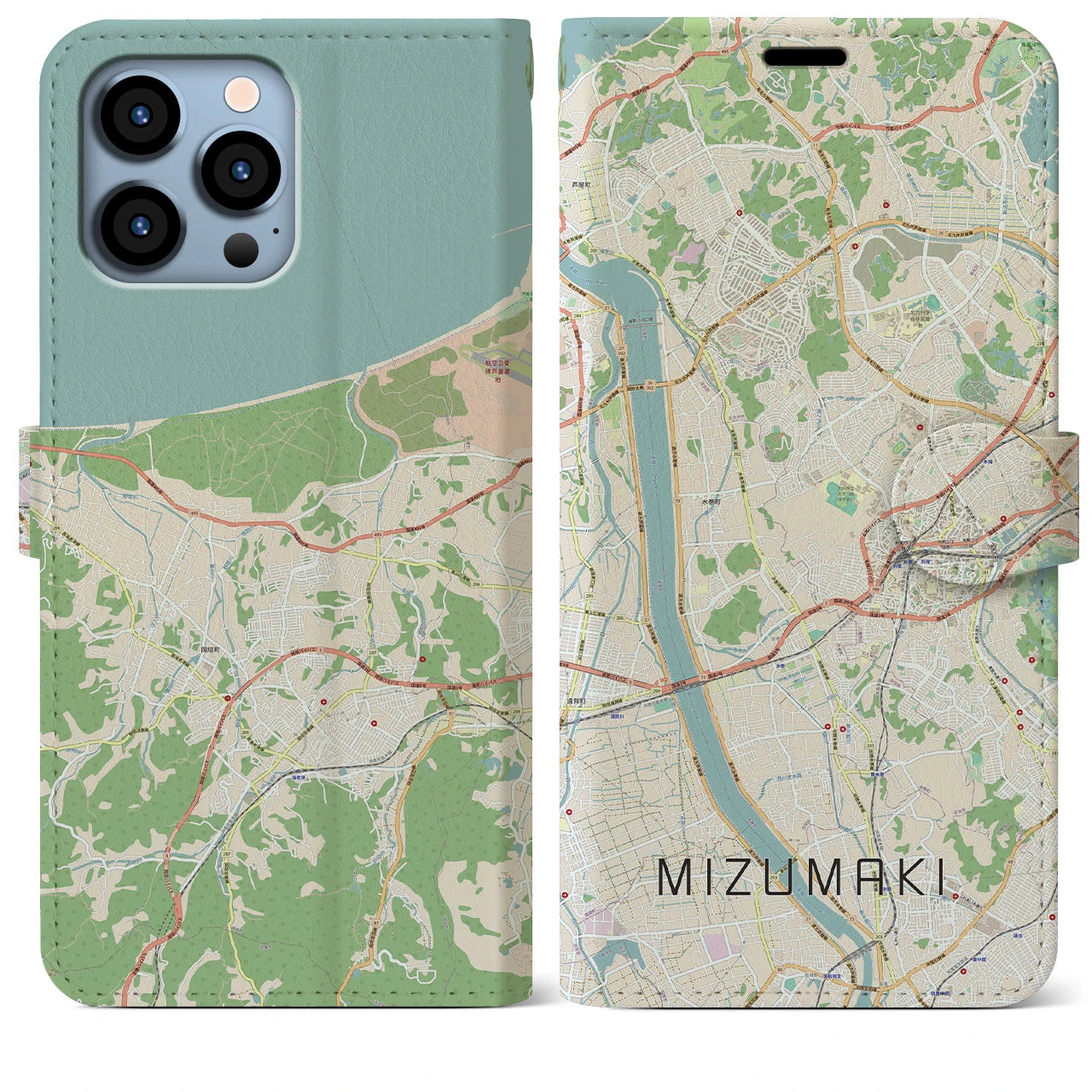 【水巻(福岡県)】地図柄iPhoneケース(手帳タイプ)ナチュラル・iPhone 13 Pro Max 用
