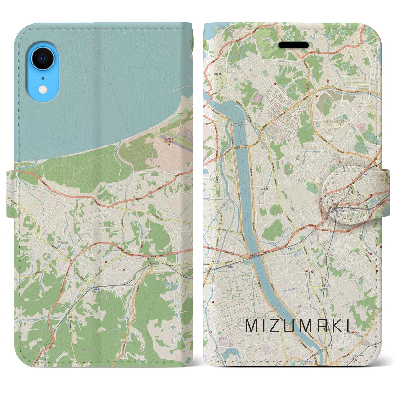 【水巻(福岡県)】地図柄iPhoneケース(手帳タイプ)ナチュラル・iPhone XR 用