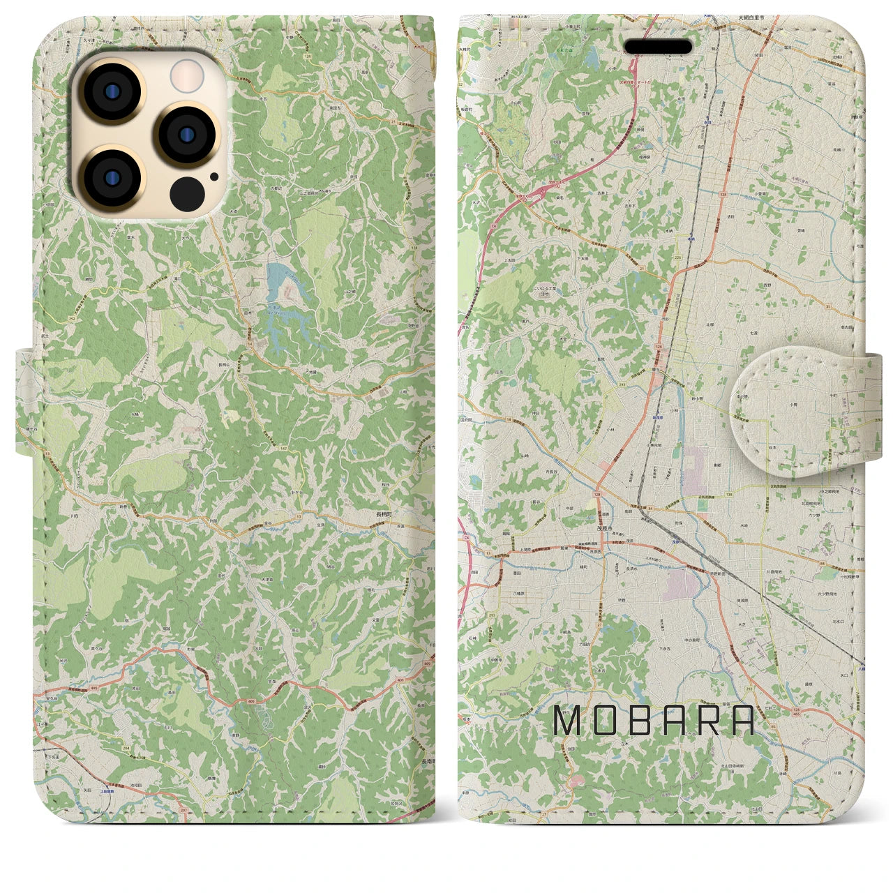 【茂原(千葉県)】地図柄iPhoneケース(手帳タイプ)ナチュラル・iPhone 12 Pro Max 用