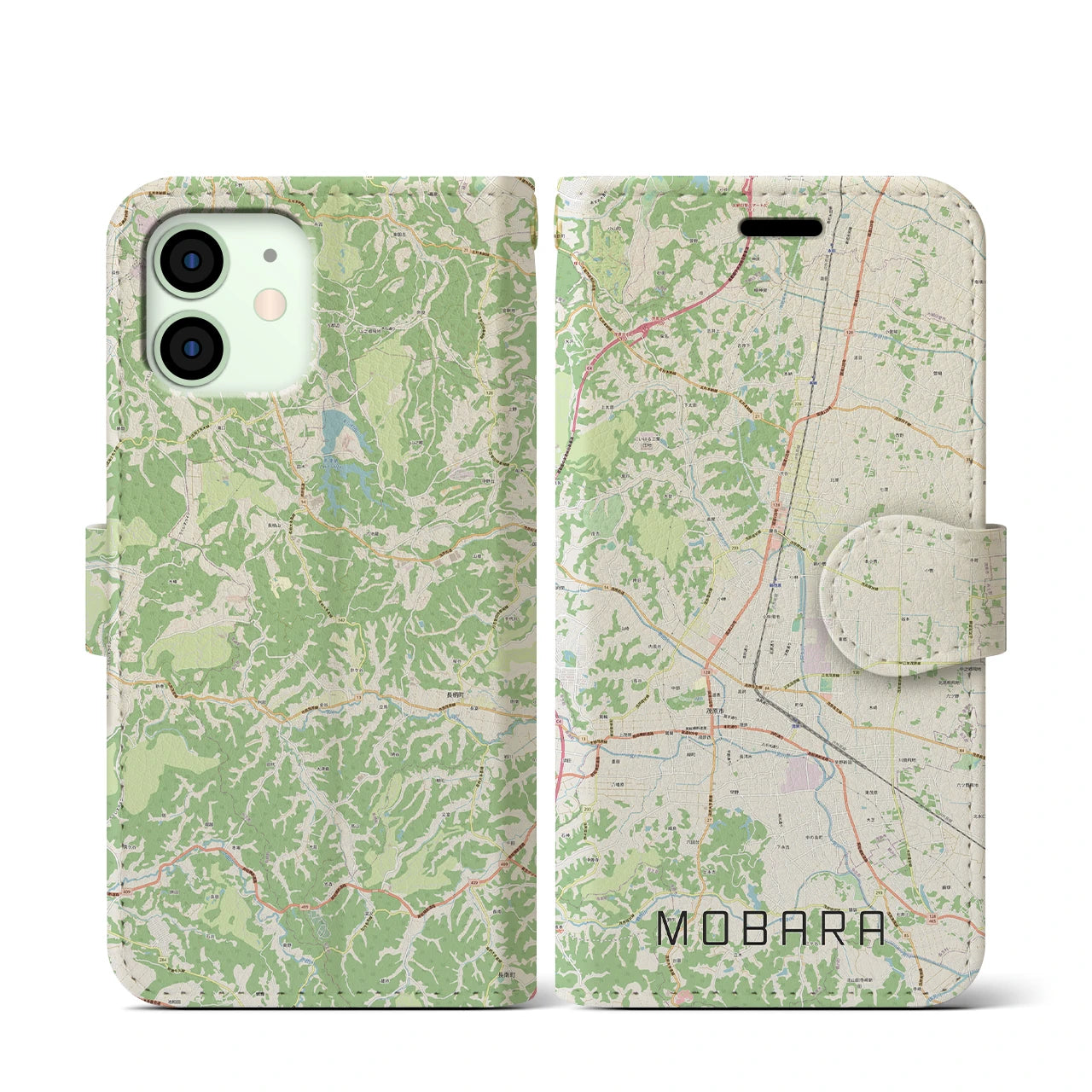 【茂原(千葉県)】地図柄iPhoneケース(手帳タイプ)ナチュラル・iPhone 12 mini 用