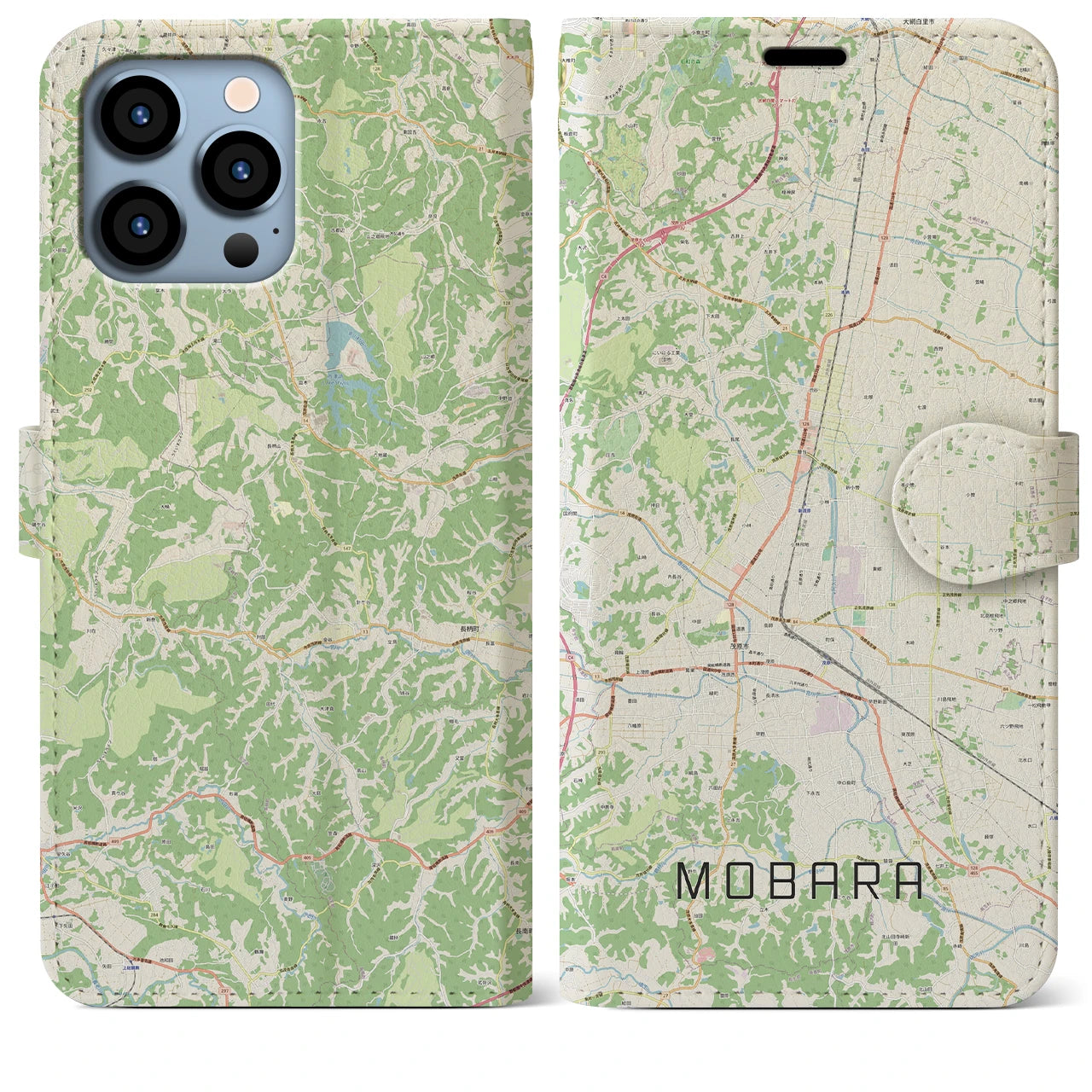 【茂原(千葉県)】地図柄iPhoneケース(手帳タイプ)ナチュラル・iPhone 13 Pro Max 用