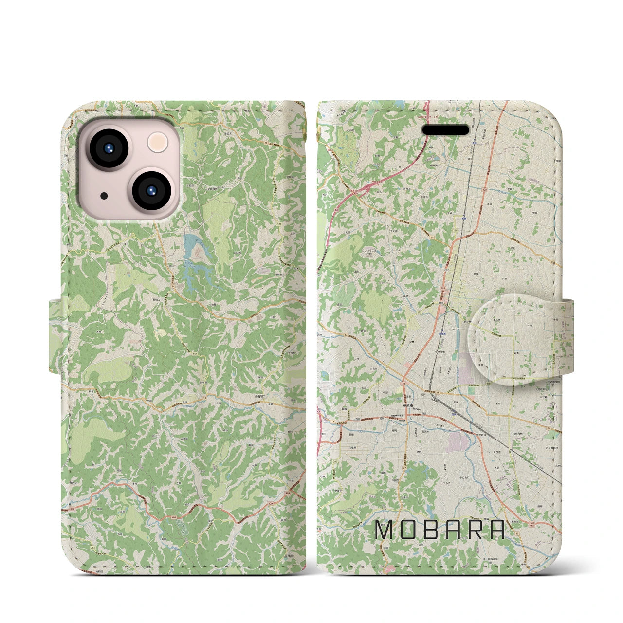 【茂原(千葉県)】地図柄iPhoneケース(手帳タイプ)ナチュラル・iPhone 13 mini 用