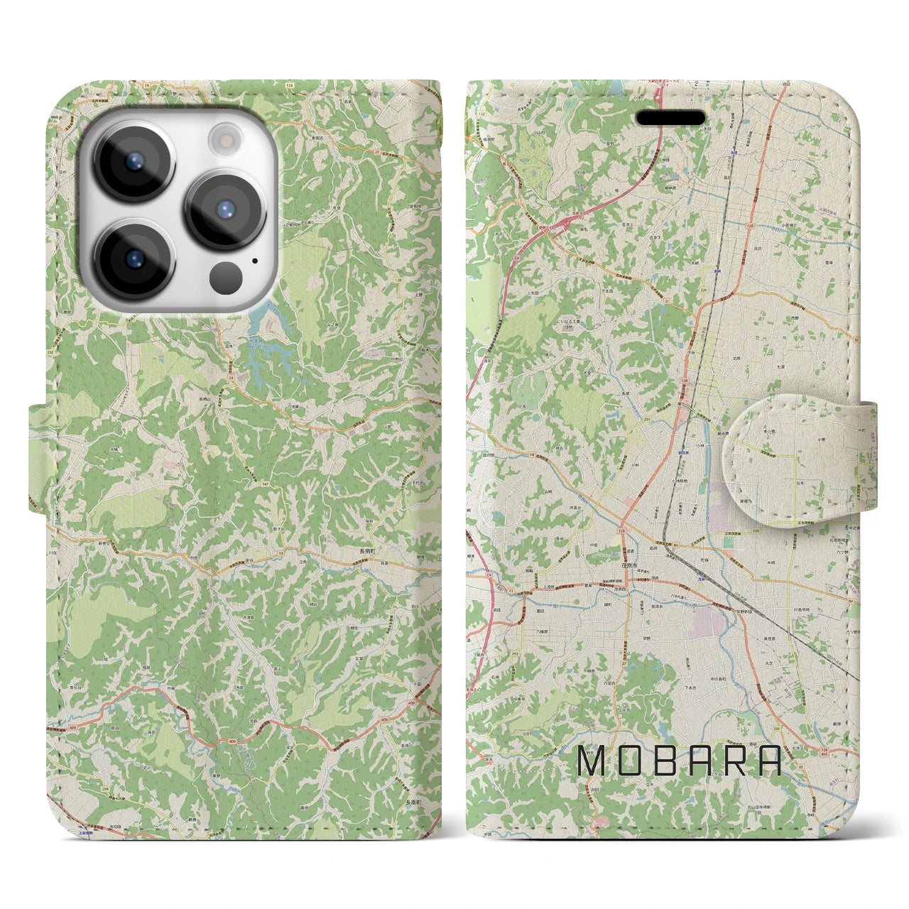【茂原(千葉県)】地図柄iPhoneケース(手帳タイプ)ナチュラル・iPhone 14 Pro 用