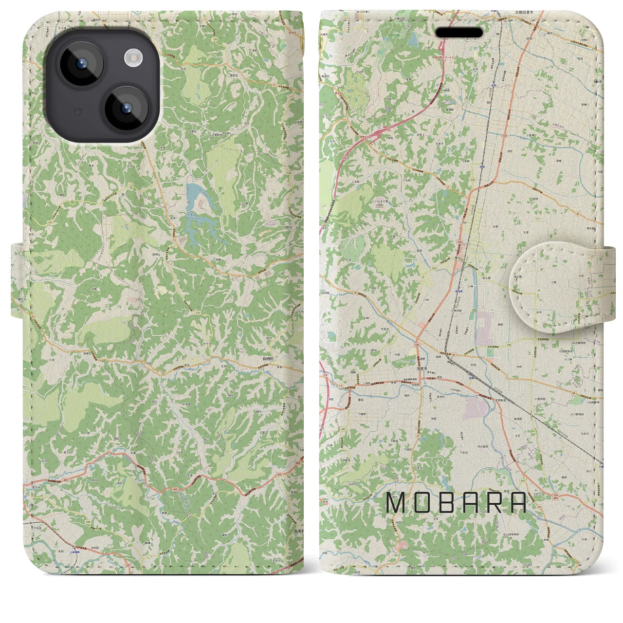 【茂原(千葉県)】地図柄iPhoneケース(手帳タイプ)ナチュラル・iPhone 14 Plus 用