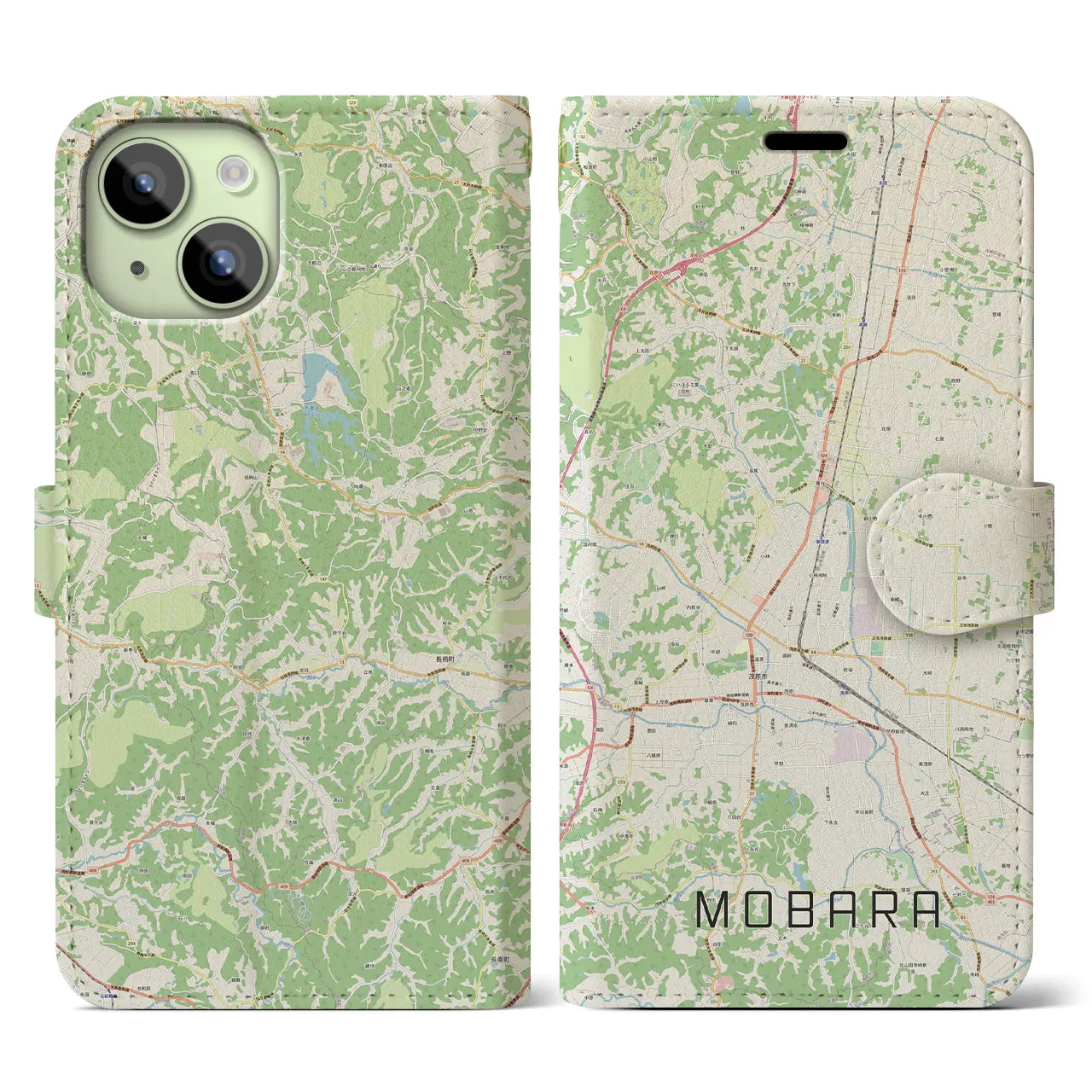 【茂原(千葉県)】地図柄iPhoneケース(手帳タイプ)ナチュラル・iPhone 15 用