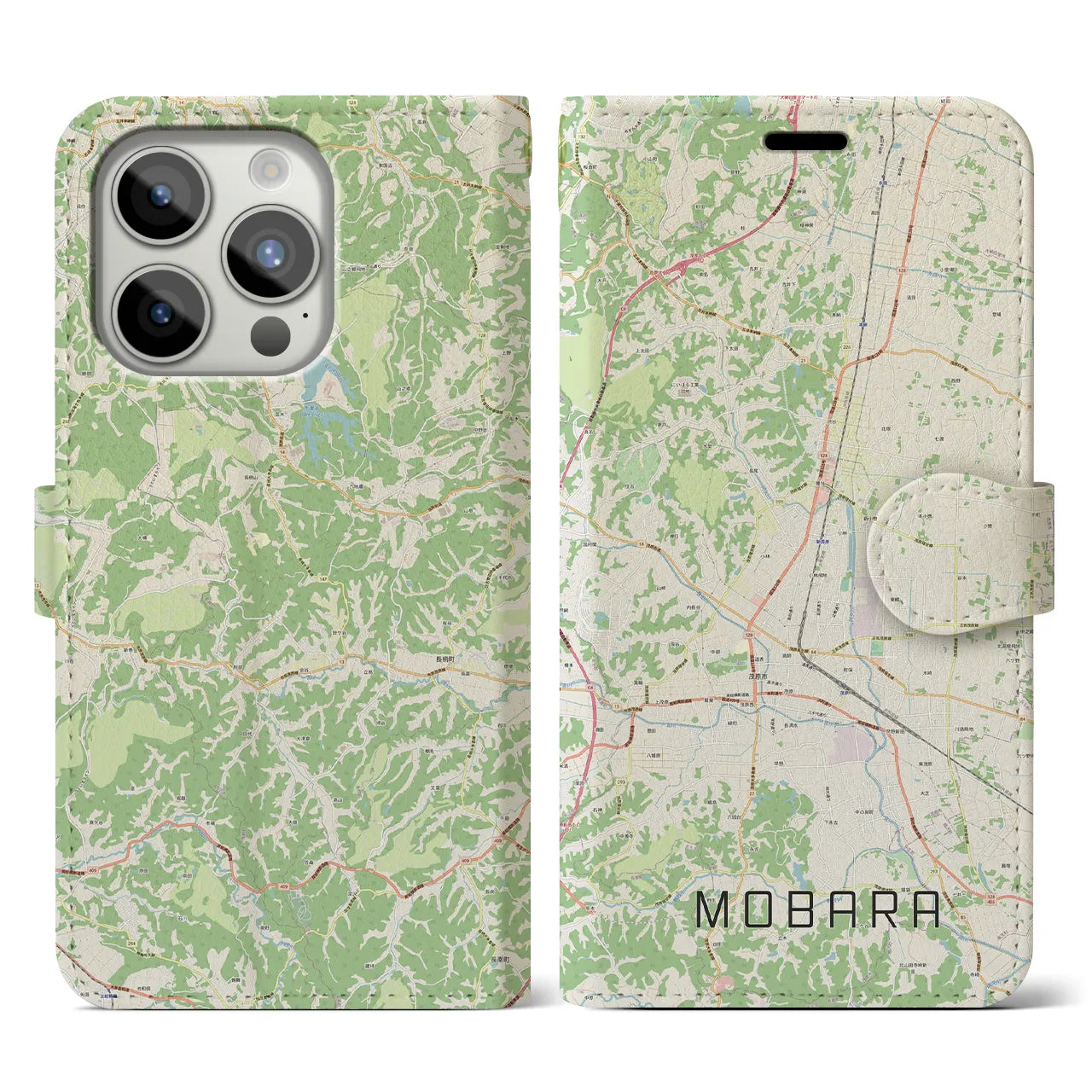 【茂原(千葉県)】地図柄iPhoneケース(手帳タイプ)ナチュラル・iPhone 15 Pro 用
