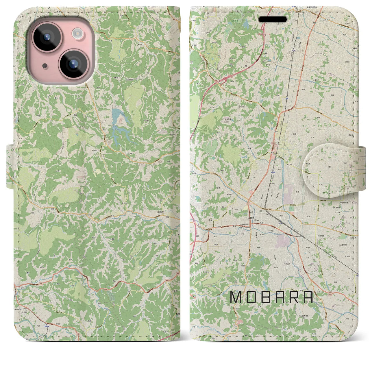 【茂原(千葉県)】地図柄iPhoneケース(手帳タイプ)ナチュラル・iPhone 15 Plus 用