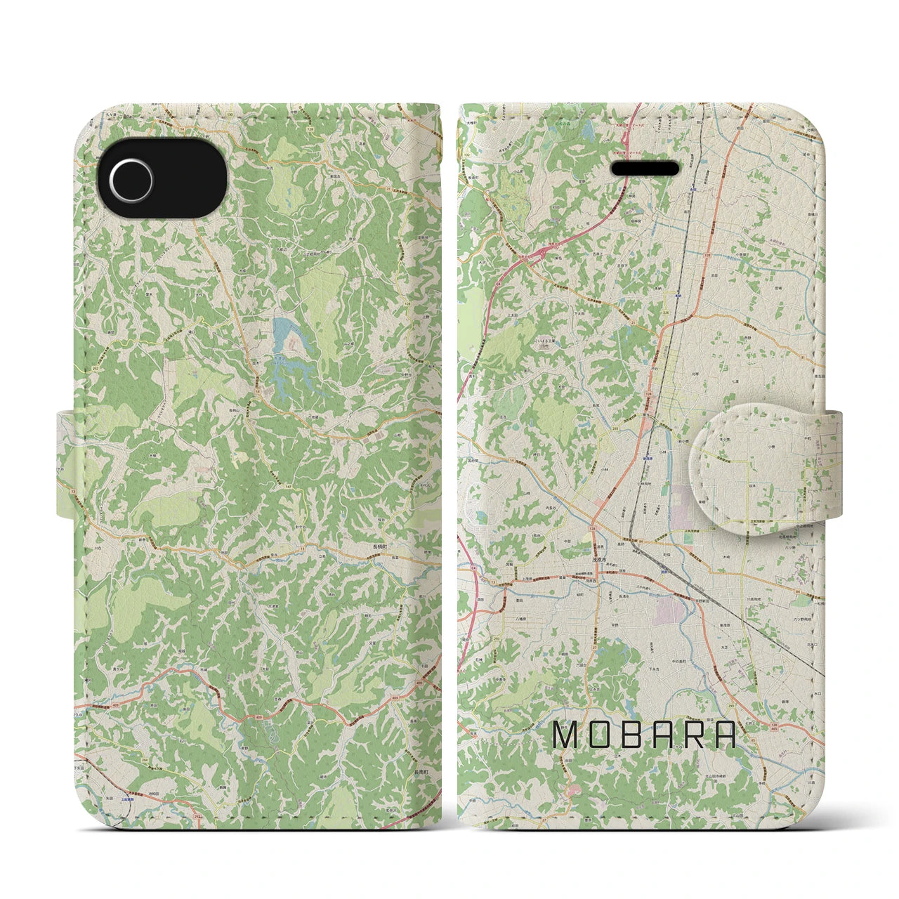 【茂原(千葉県)】地図柄iPhoneケース(手帳タイプ)ナチュラル・iPhone SE(第3 / 第2世代) / 8 / 7 / 6s / 6 用