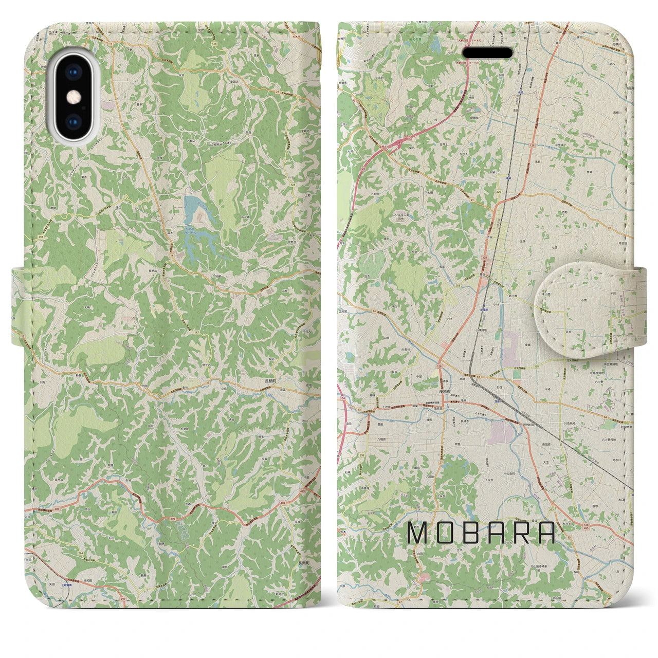 【茂原(千葉県)】地図柄iPhoneケース(手帳タイプ)ナチュラル・iPhone XS Max 用