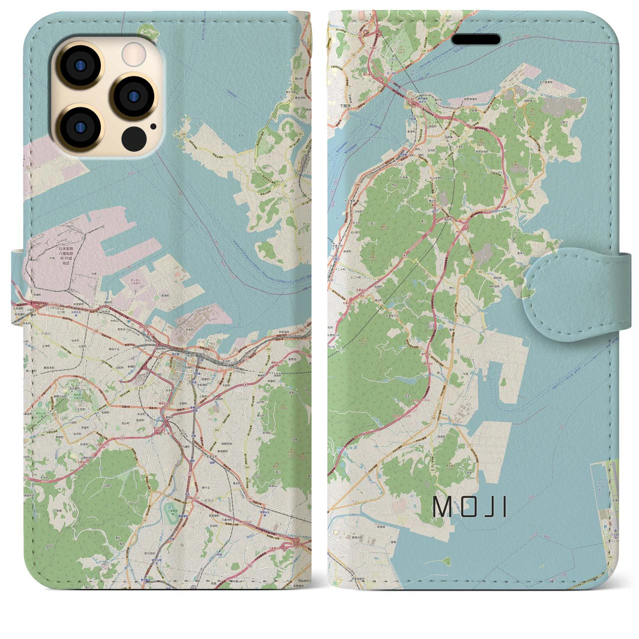 【門司(福岡県)】地図柄iPhoneケース(手帳タイプ)ナチュラル・iPhone 12 Pro Max 用